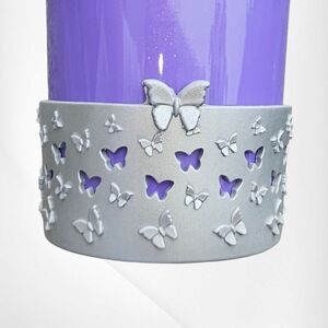 Silver Shimmer 3D Textured Butterfly Silicone Tumbler Boot - Cup Sleeve